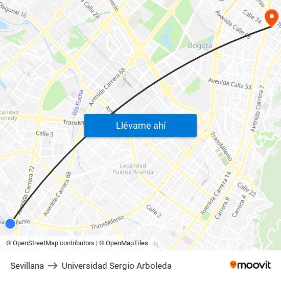 Sevillana to Universidad Sergio Arboleda map