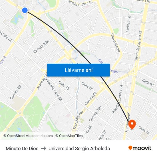 Minuto De Dios to Universidad Sergio Arboleda map