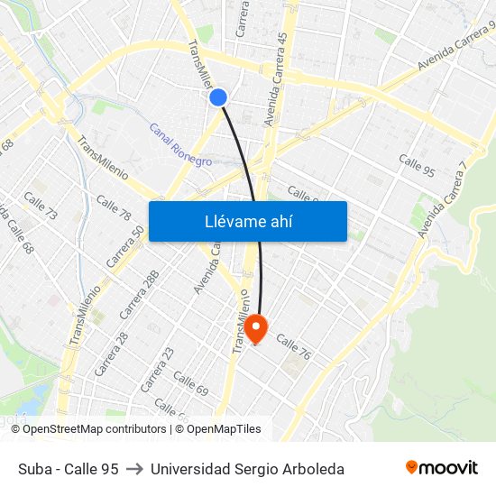 Suba - Calle 95 to Universidad Sergio Arboleda map
