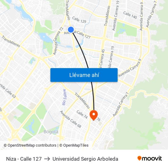 Niza - Calle 127 to Universidad Sergio Arboleda map