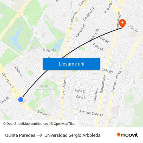Quinta Paredes to Universidad Sergio Arboleda map