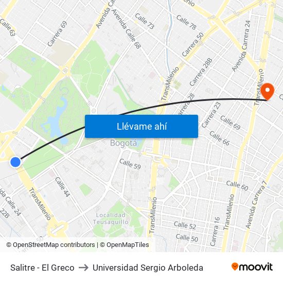 Salitre - El Greco to Universidad Sergio Arboleda map