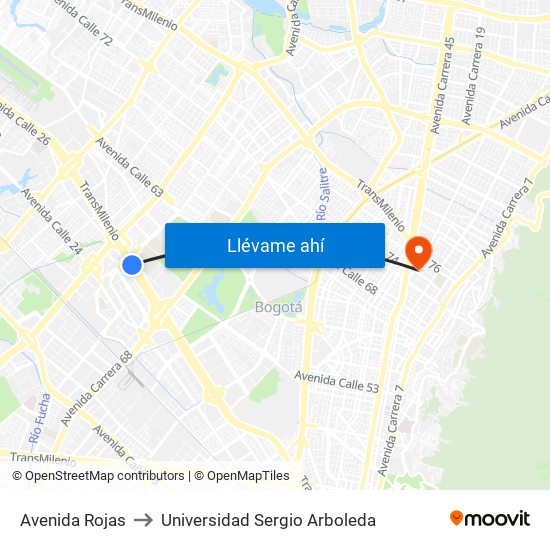 Avenida Rojas to Universidad Sergio Arboleda map