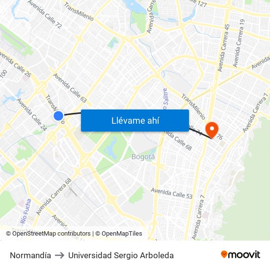 Normandía to Universidad Sergio Arboleda map