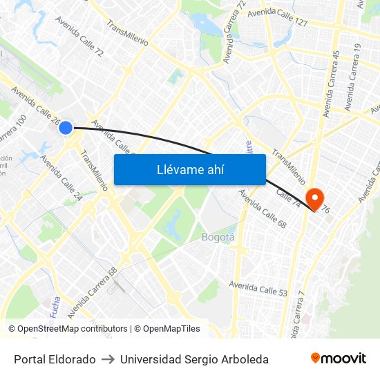 Portal Eldorado to Universidad Sergio Arboleda map