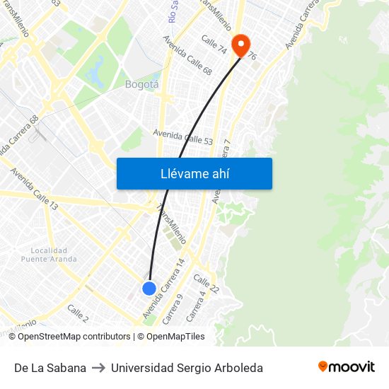 De La Sabana to Universidad Sergio Arboleda map