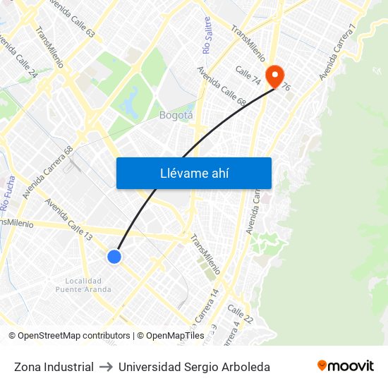 Zona Industrial to Universidad Sergio Arboleda map