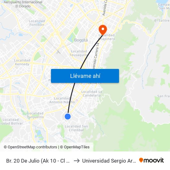 Br. 20 De Julio (Ak 10 - Cl 27a Sur) to Universidad Sergio Arboleda map