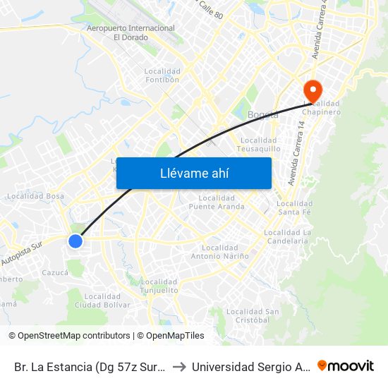 Br. La Estancia (Dg 57z Sur - Kr 74g) to Universidad Sergio Arboleda map