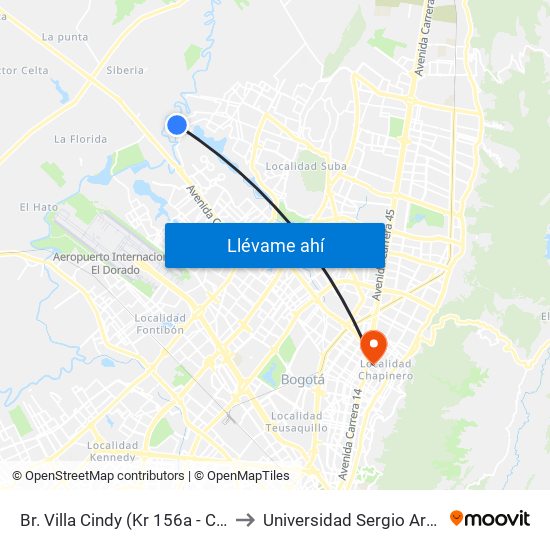 Br. Villa Cindy (Kr 156a - Cl 136a) to Universidad Sergio Arboleda map