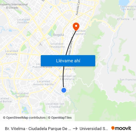 Br. Vitelma - Ciudadela Parque De La Roca (Cl 3 Sur - Kr 4a Este) to Universidad Sergio Arboleda map