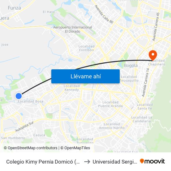 Colegio Kimy Pernía Domicó (Kr 89b - Cl 82 Sur) to Universidad Sergio Arboleda map