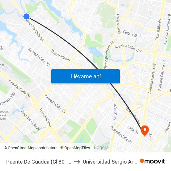 Puente De Guadua (Cl 80 - Kr 119) to Universidad Sergio Arboleda map