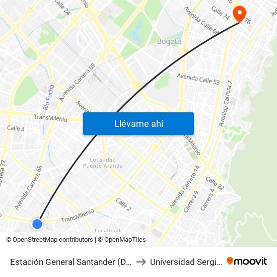 Estación General Santander (Dg 39a Sur - Tv 42) to Universidad Sergio Arboleda map