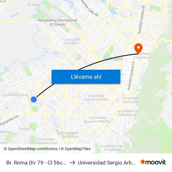 Br. Roma (Kr 79 - Cl 56c Sur) to Universidad Sergio Arboleda map