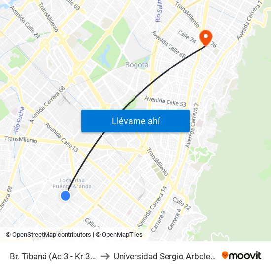 Br. Tibaná (Ac 3 - Kr 38) to Universidad Sergio Arboleda map