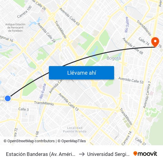 Estación Banderas (Av. Américas - Kr 78a) (B) to Universidad Sergio Arboleda map