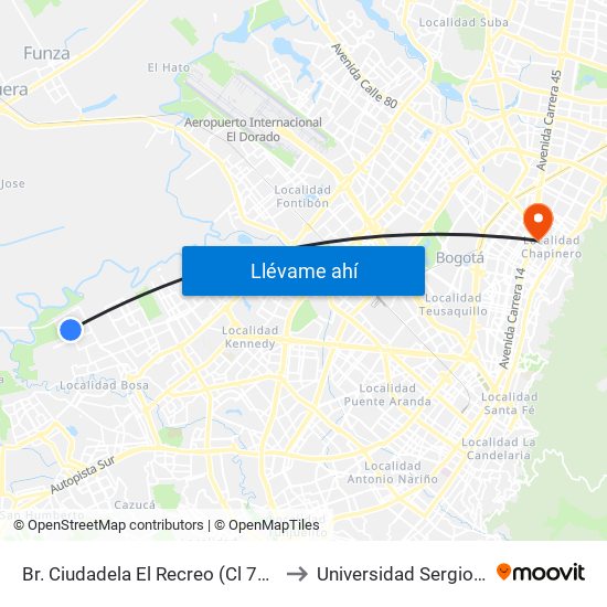 Br. Ciudadela El Recreo (Cl 73 Sur - Kr 99a) to Universidad Sergio Arboleda map