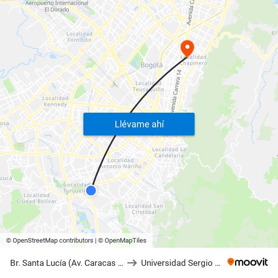 Br. Santa Lucía (Av. Caracas - Cl 45 Sur) to Universidad Sergio Arboleda map