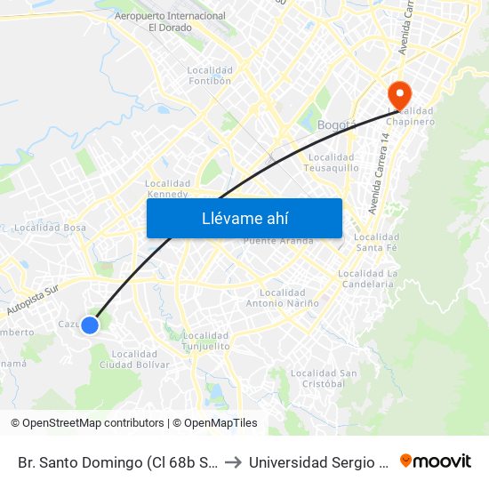 Br. Santo Domingo (Cl 68b Sur - Kr 77b) to Universidad Sergio Arboleda map