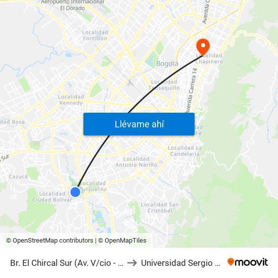 Br. El Chircal Sur (Av. V/cio - Kr 22g) (A) to Universidad Sergio Arboleda map