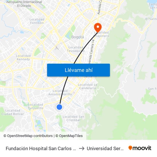 Fundación Hospital San Carlos (Cl 31a Sur - Kr 12b) to Universidad Sergio Arboleda map