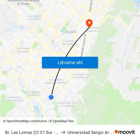 Br. Las Lomas (Cl 37 Sur - Kr 12a) to Universidad Sergio Arboleda map