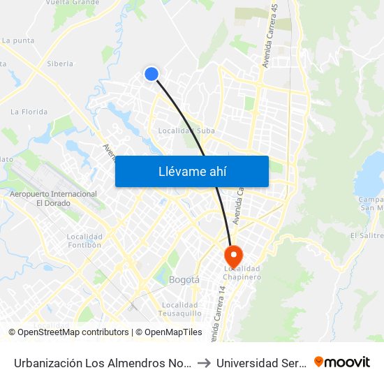 Urbanización Los Almendros Norte (Cl 152b - Kr 114d) to Universidad Sergio Arboleda map