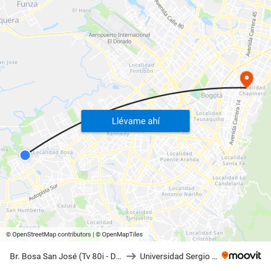 Br. Bosa San José (Tv 80i - Dg 90 Sur) (A) to Universidad Sergio Arboleda map