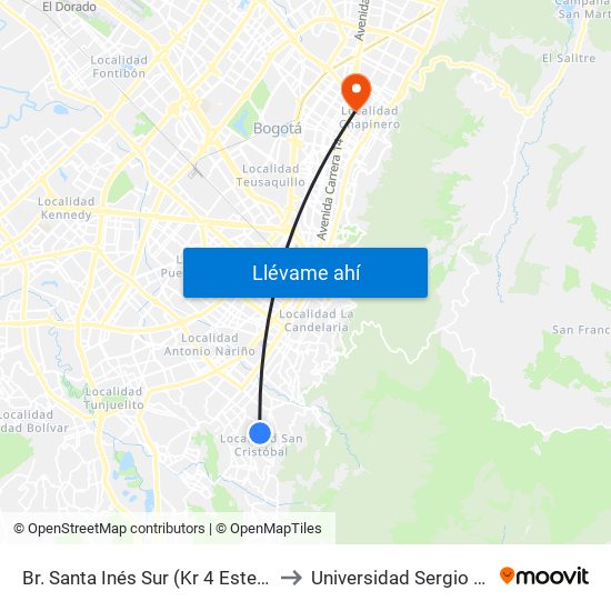 Br. Santa Inés Sur (Kr 4 Este - Cl 29 Sur) to Universidad Sergio Arboleda map