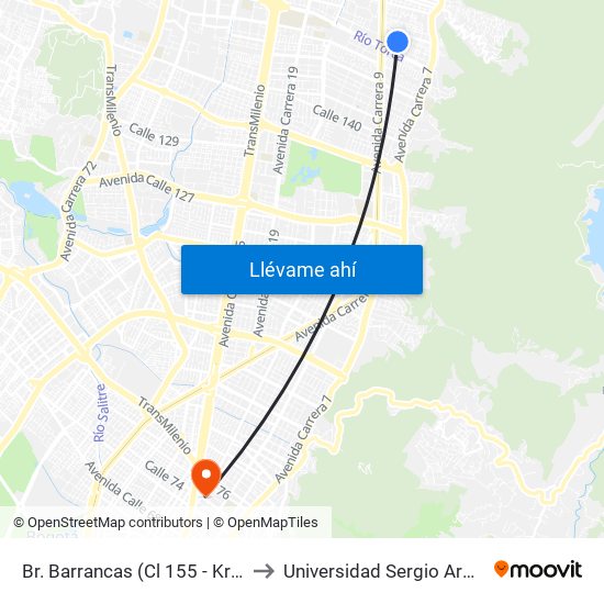 Br. Barrancas (Cl 155 - Kr 8 Bis) to Universidad Sergio Arboleda map