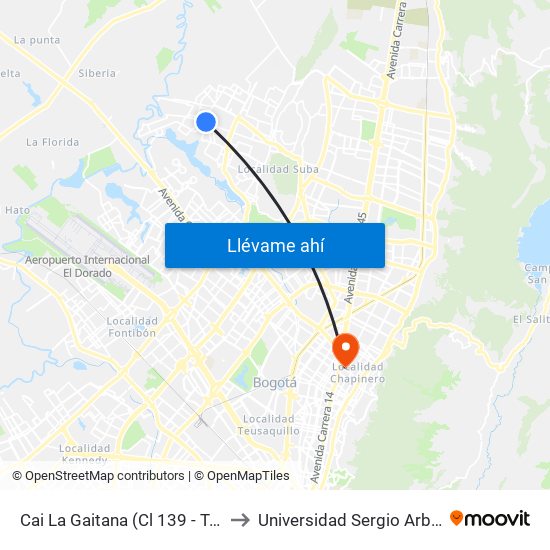 Cai La Gaitana (Cl 139 - Tv 127) to Universidad Sergio Arboleda map