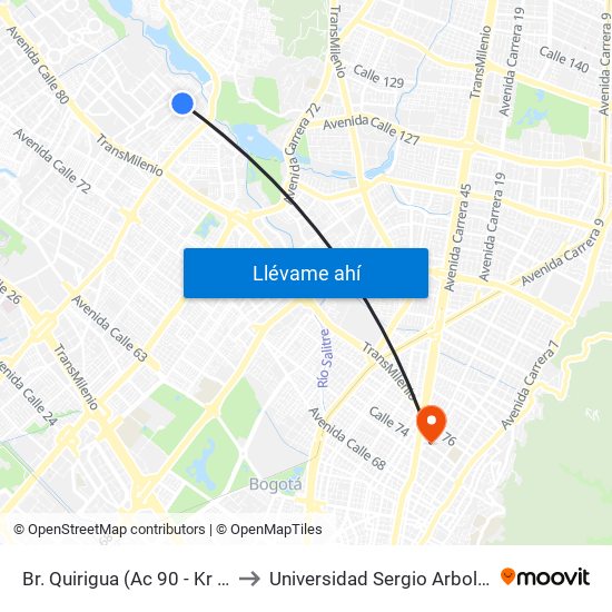 Br. Quirigua (Ac 90 - Kr 91) to Universidad Sergio Arboleda map