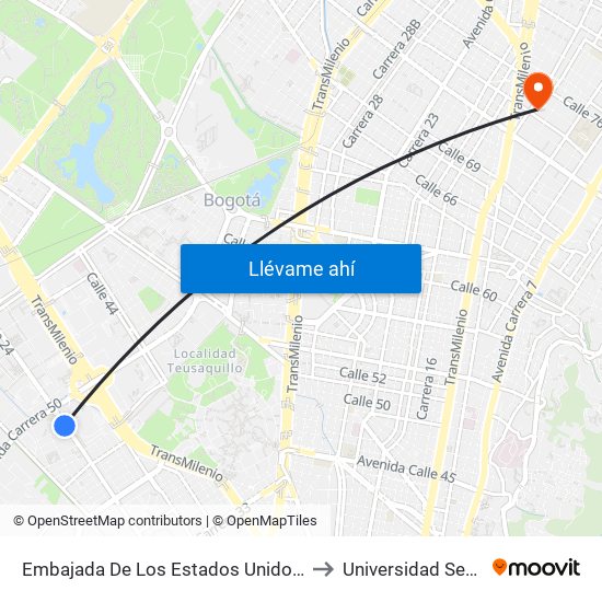 Embajada De Los Estados Unidos (Av. Esperanza - Kr 48) to Universidad Sergio Arboleda map