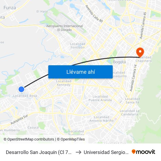 Desarrollo San Joaquín (Cl 71 Sur - Kr 88f) to Universidad Sergio Arboleda map