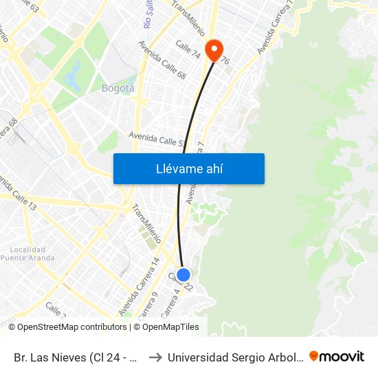 Br. Las Nieves (Cl 24 - Kr 4) to Universidad Sergio Arboleda map