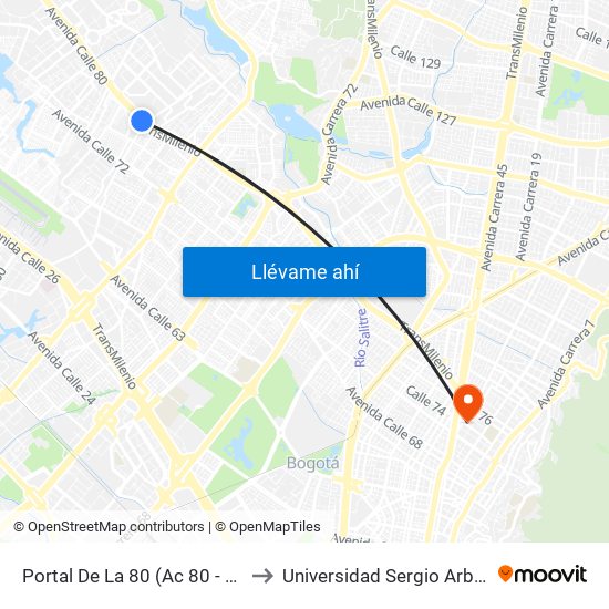 Portal De La 80 (Ac 80 - Kr 96) to Universidad Sergio Arboleda map