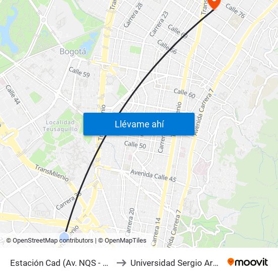 Estación Cad (Av. NQS - Cl 22b) to Universidad Sergio Arboleda map
