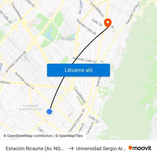 Estación Ricaurte (Av. NQS - Cl 10) to Universidad Sergio Arboleda map