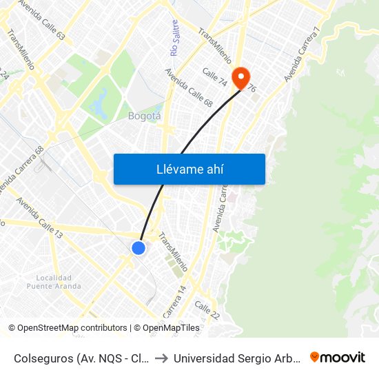 Colseguros (Av. NQS - Cl 22a) to Universidad Sergio Arboleda map