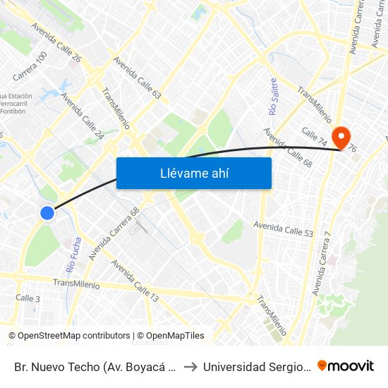 Br. Nuevo Techo (Av. Boyacá - Cl 12 Bis) (A) to Universidad Sergio Arboleda map