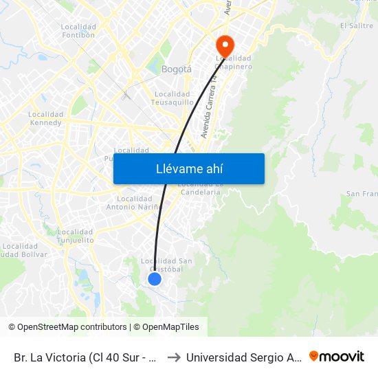 Br. La Victoria (Cl 40 Sur - Kr 3 Este) to Universidad Sergio Arboleda map