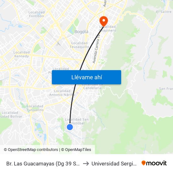 Br. Las Guacamayas (Dg 39 Sur - Kr 1d Este) to Universidad Sergio Arboleda map