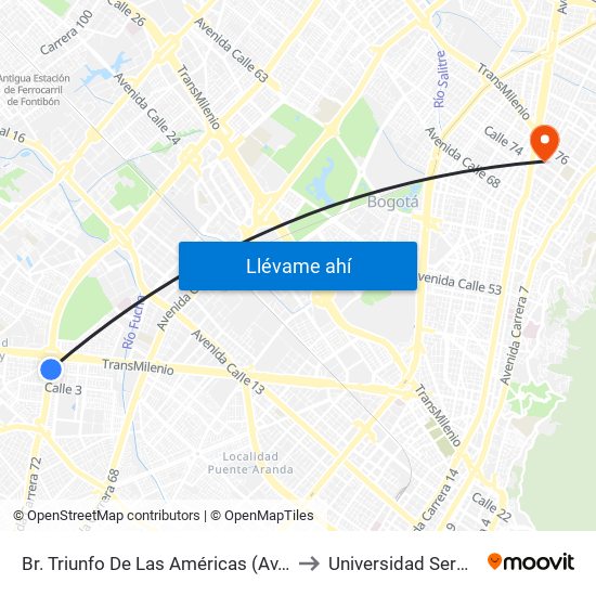 Br. Triunfo De Las Américas (Av. Boyacá - Cl 5a) (B) to Universidad Sergio Arboleda map