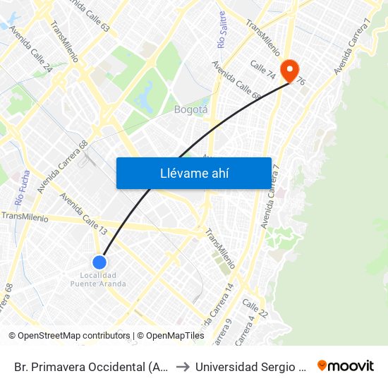 Br. Primavera Occidental (Ac 6 - Kr 41) to Universidad Sergio Arboleda map