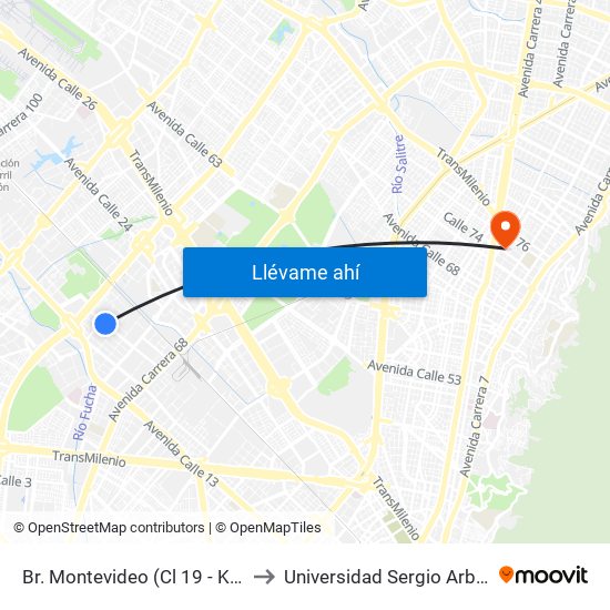 Br. Montevideo (Cl 19 - Kr 69b) to Universidad Sergio Arboleda map