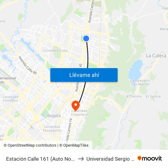 Estación Calle 161 (Auto Norte - Ac 161) to Universidad Sergio Arboleda map