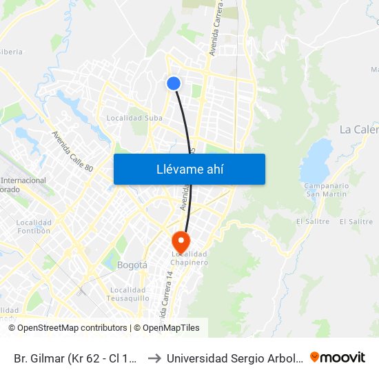 Br. Gilmar (Kr 62 - Cl 162a) to Universidad Sergio Arboleda map