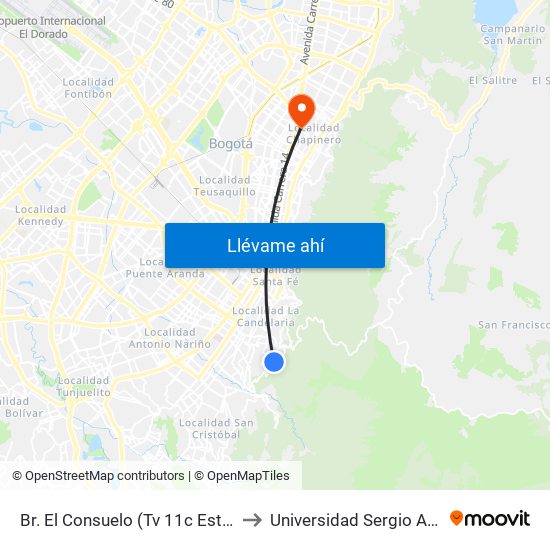 Br. El Consuelo (Tv 11c Este - Cl 1c) to Universidad Sergio Arboleda map