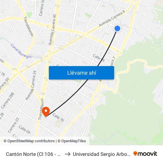 Cantón Norte (Cl 106 - Kr 8) to Universidad Sergio Arboleda map